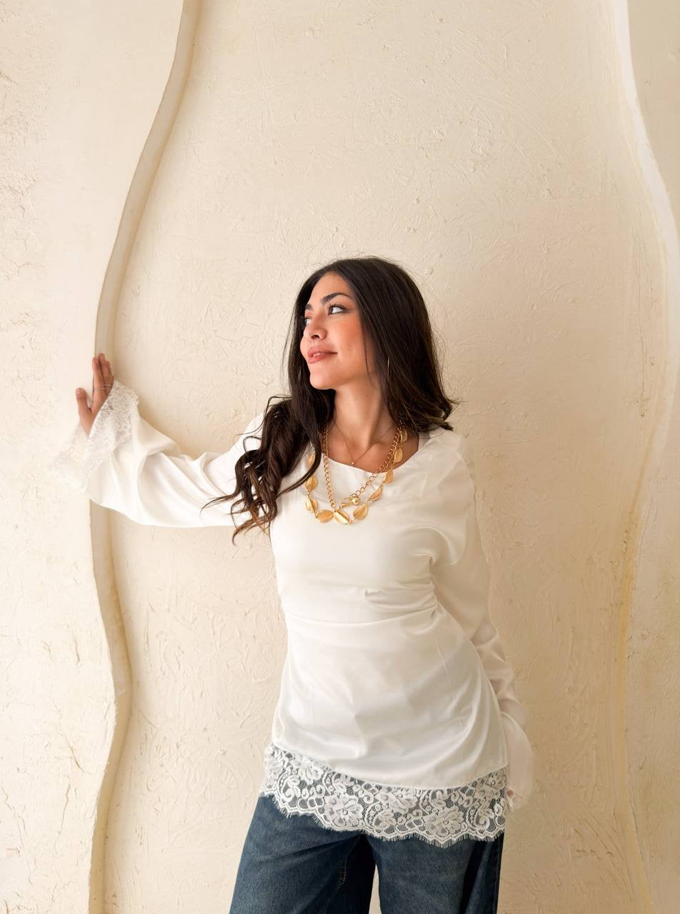 Satin Blouse with Lace