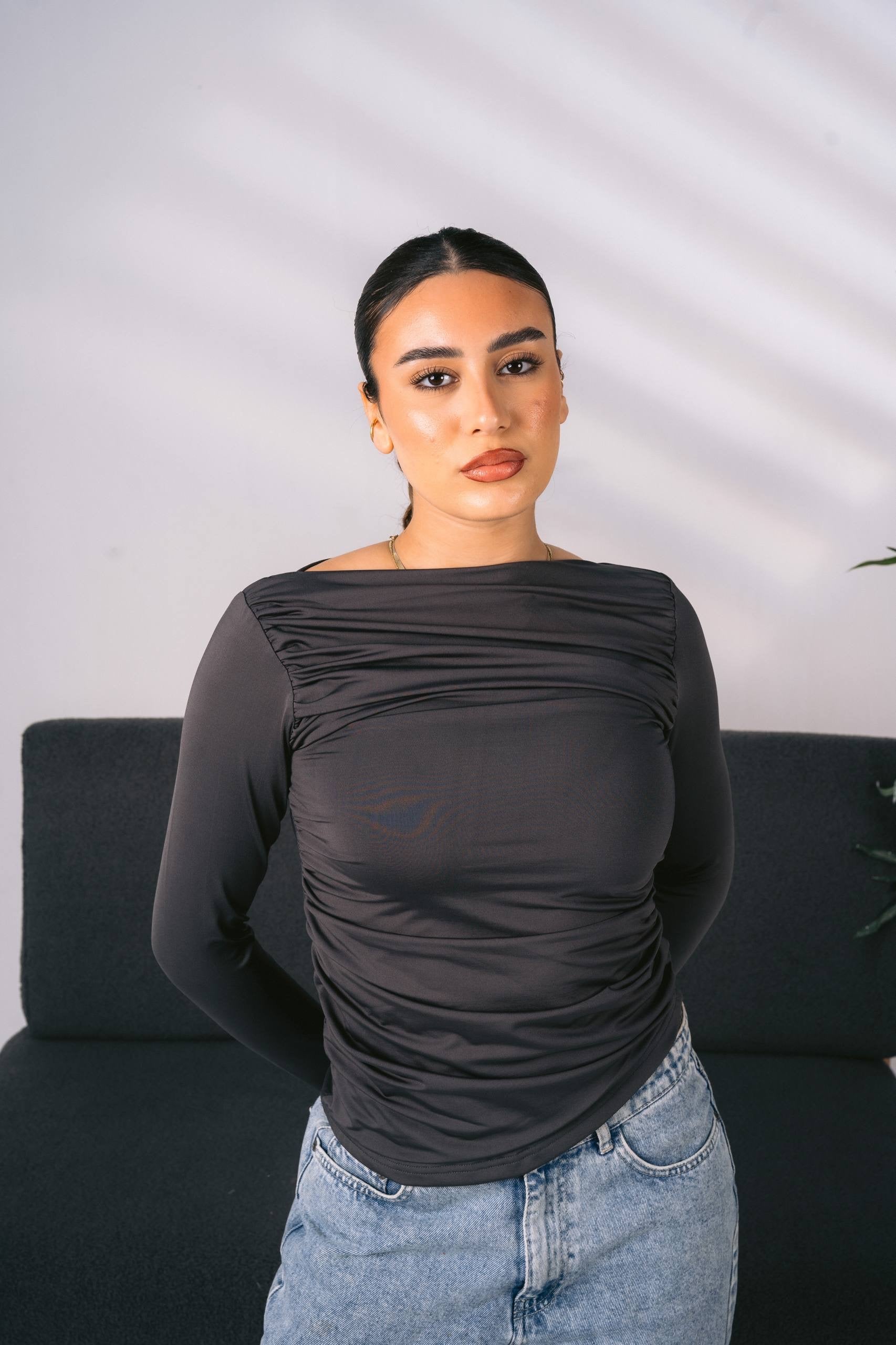 Ruched Long-Sleeve Top 01