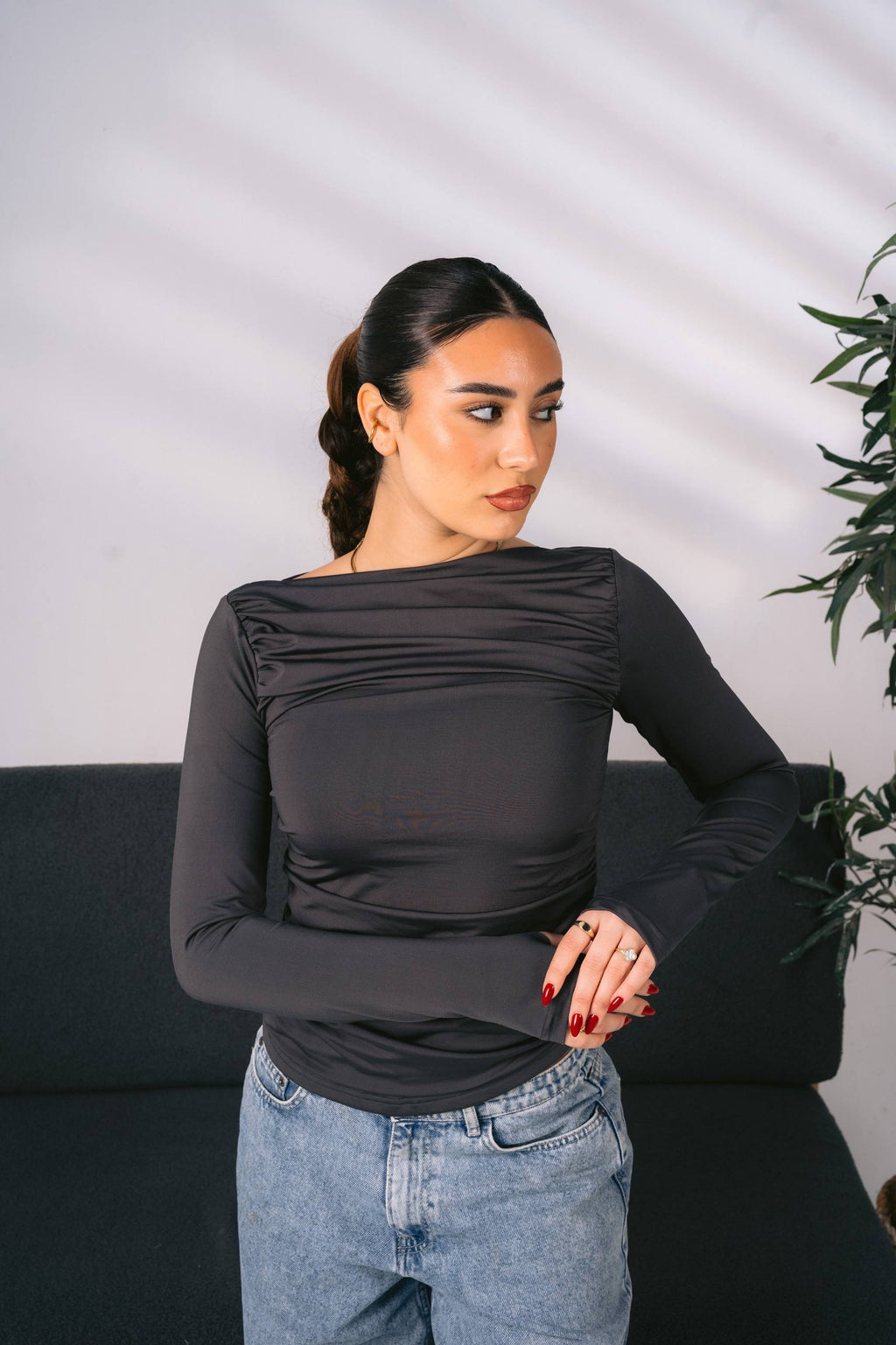 Ruched Long-Sleeve Top 01