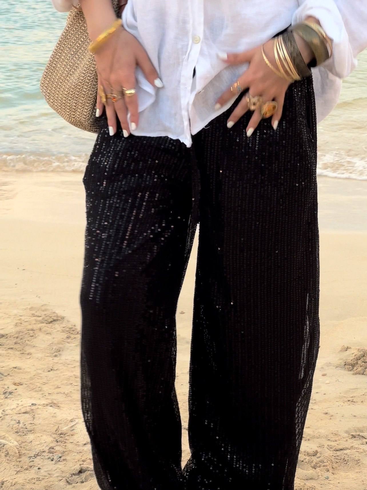 Sequin sparkle wide leg pants