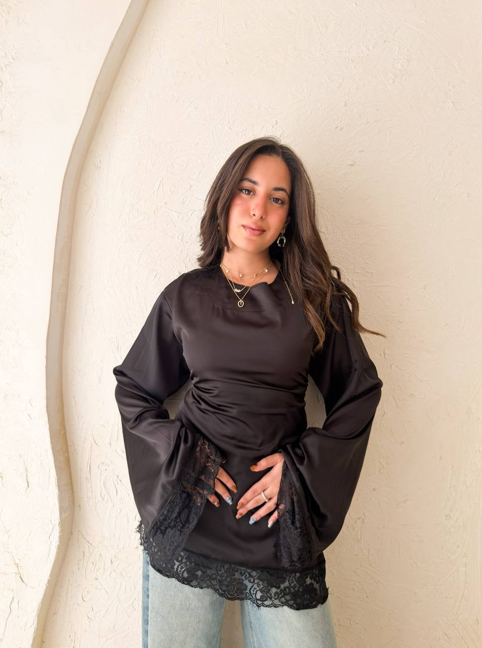 Satin Blouse with Lace