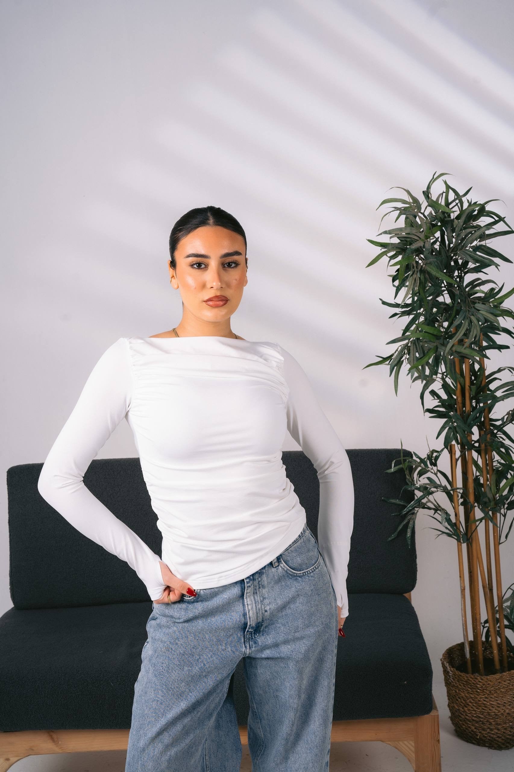 Ruched Long-Sleeve Top 01