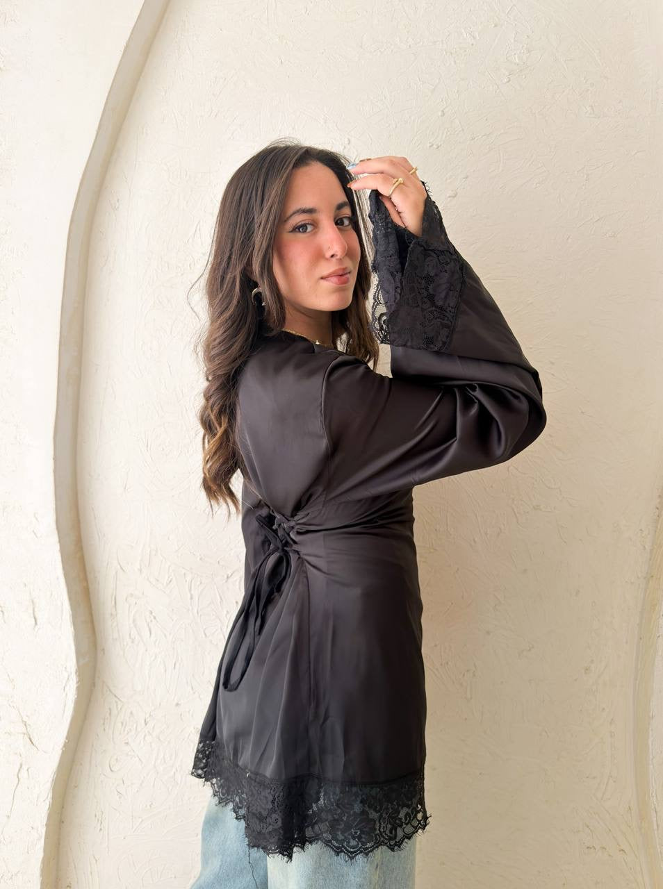 Satin Blouse with Lace
