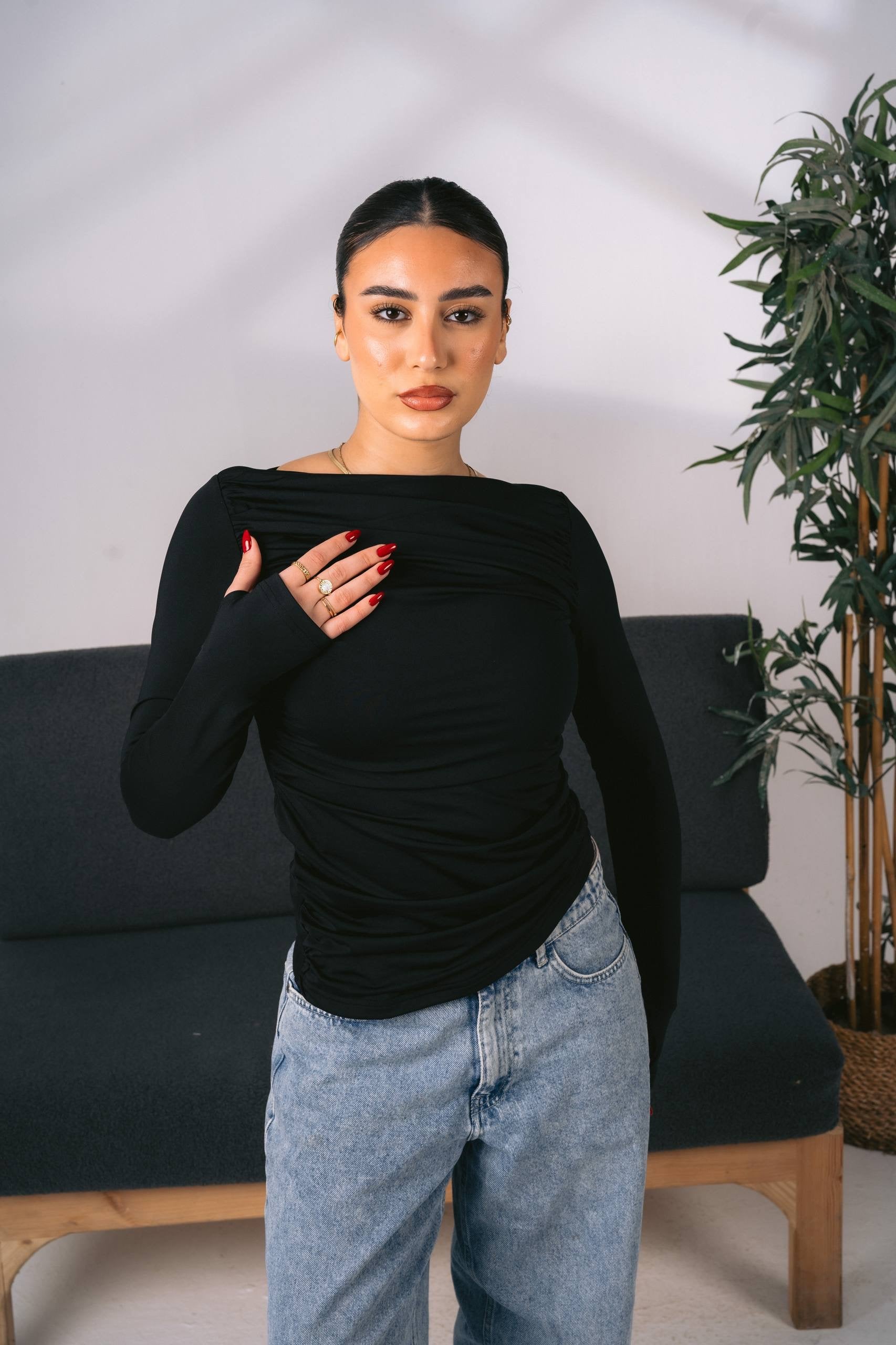 Ruched Long-Sleeve Top 01