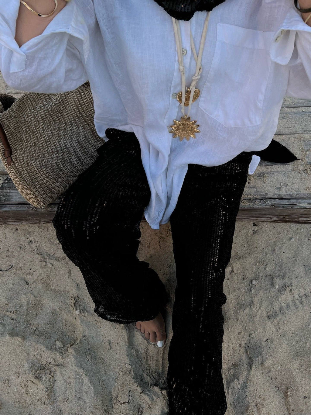 Sequin sparkle wide leg pants