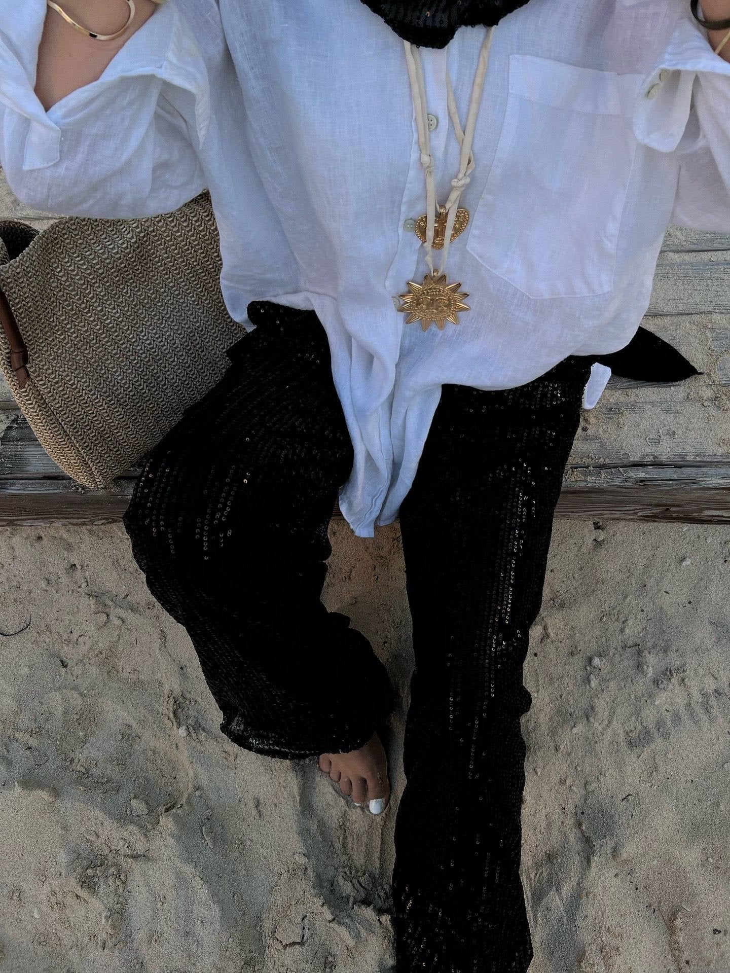 Sequin sparkle wide leg pants