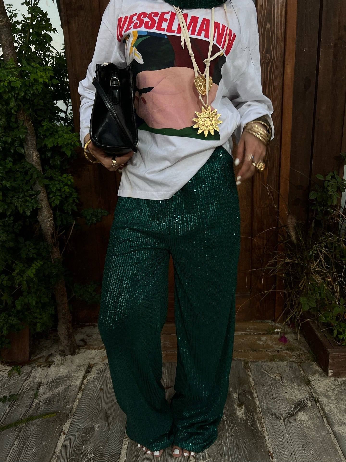 Sequin sparkle wide leg pants