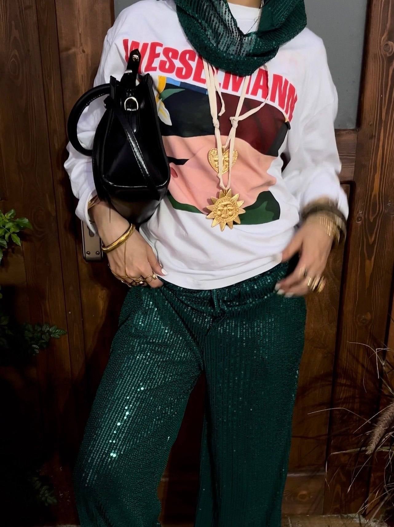 Sequin sparkle wide leg pants