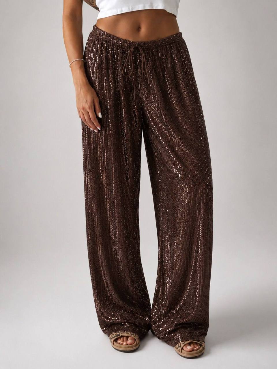 Sequin sparkle wide leg pants