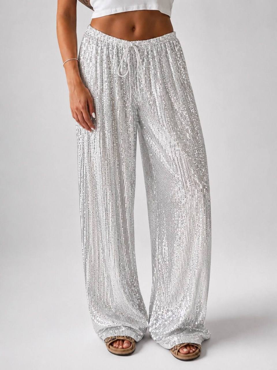 Sequin sparkle wide leg pants